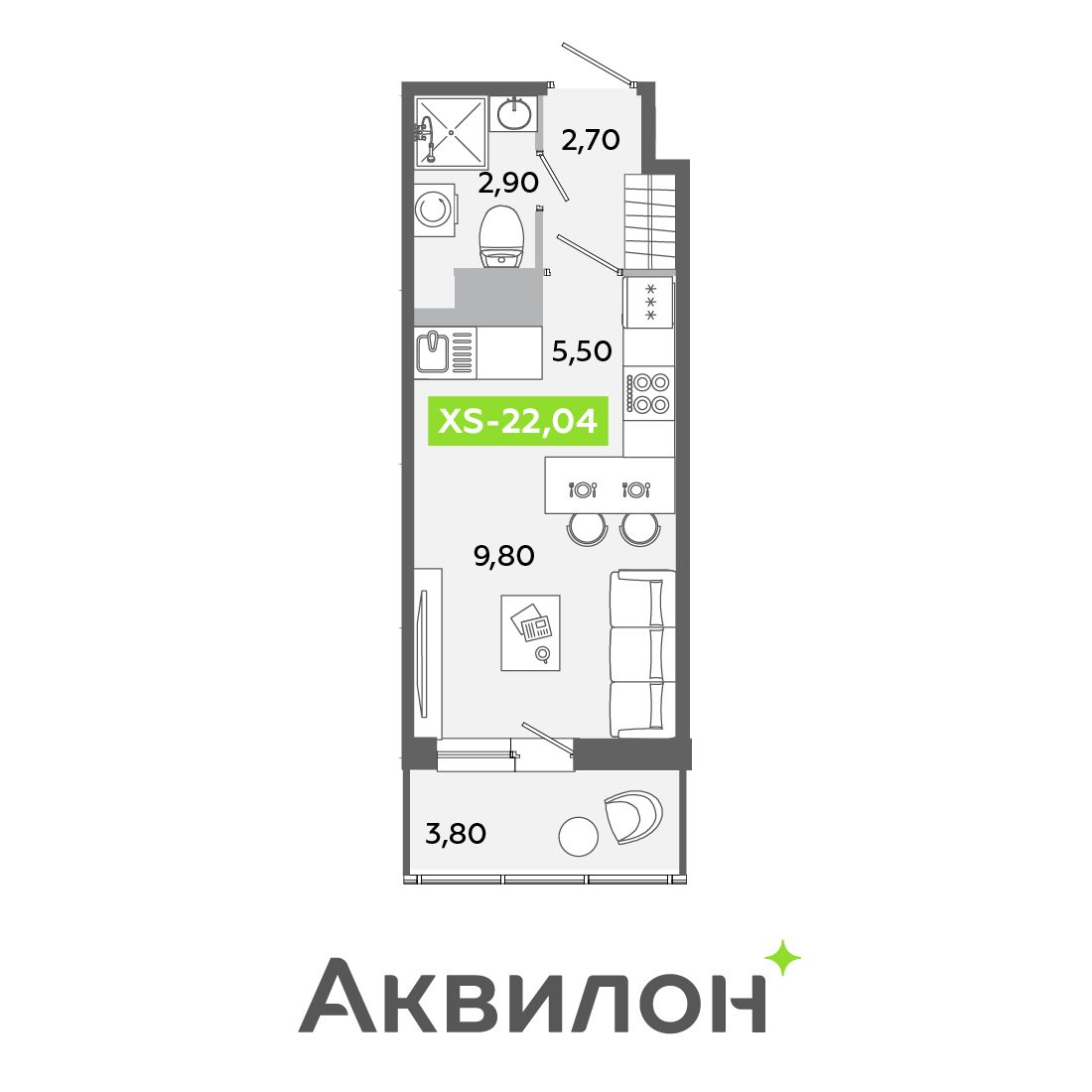 Планировка: студия, 22,0 м²