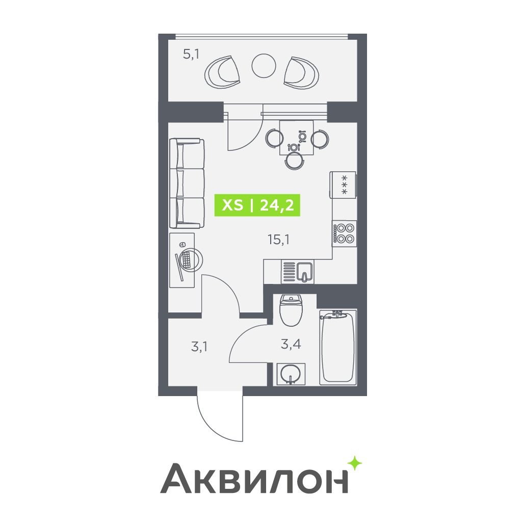 Планировка: студия, 24,2 м²