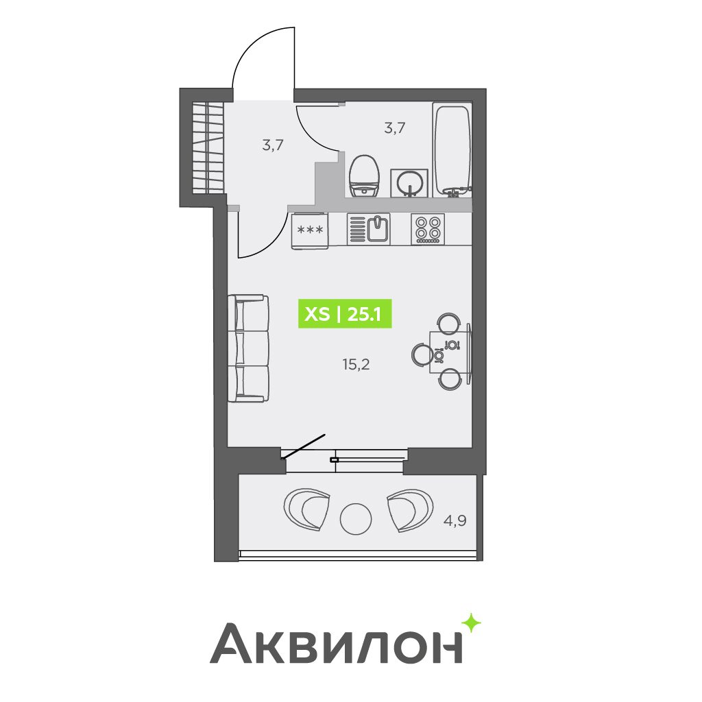 Планировка: студия, 25,1 м²