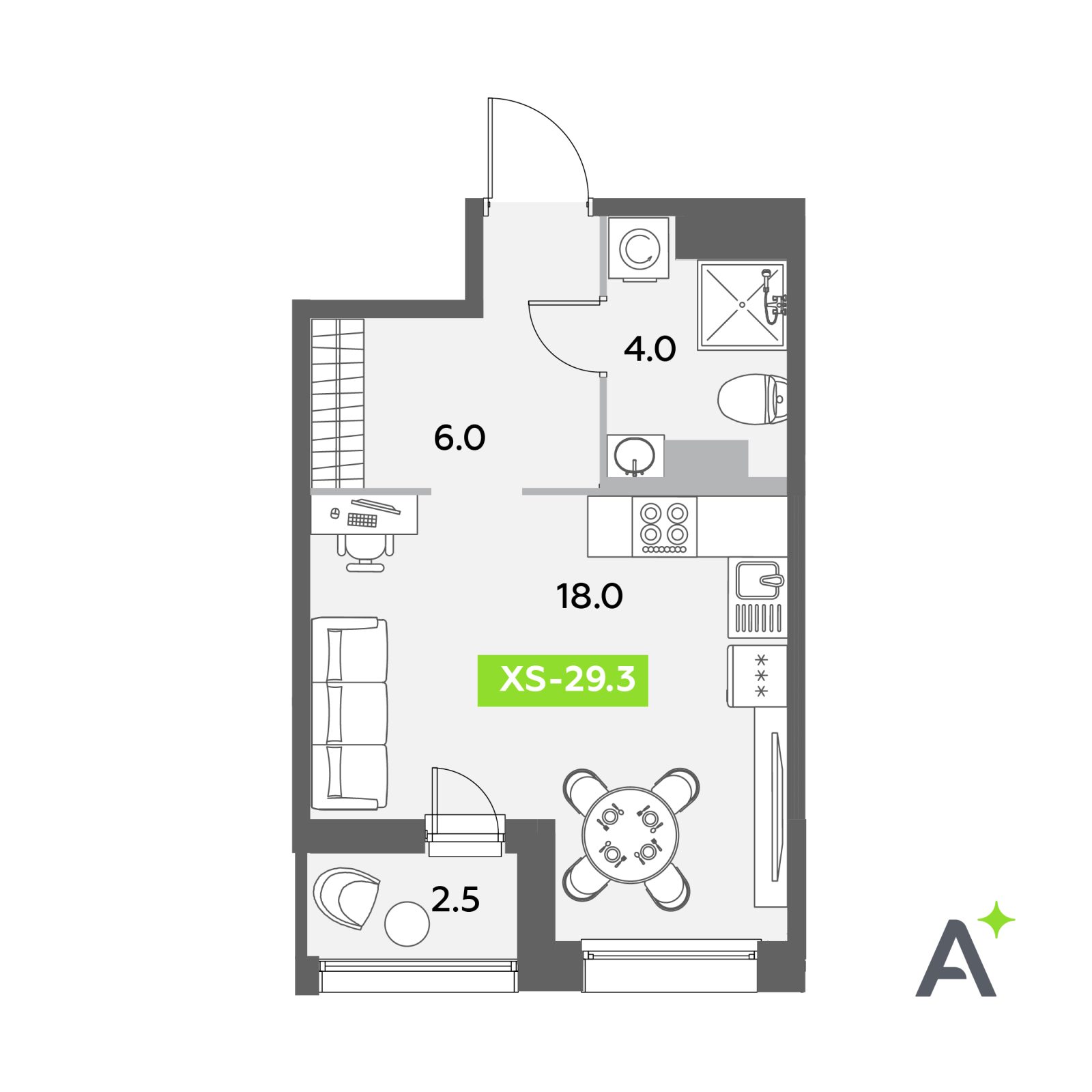 Планировка: студия, 29,3 м²