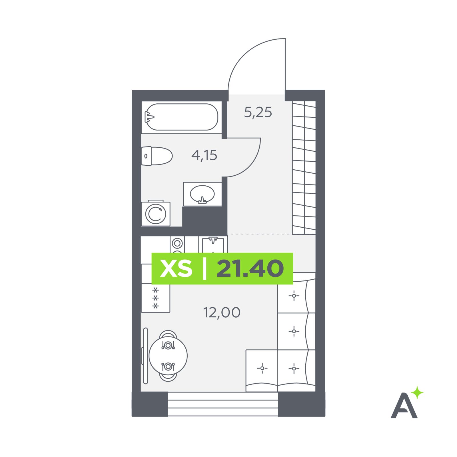 Планировка: студия, 21,4 м²
