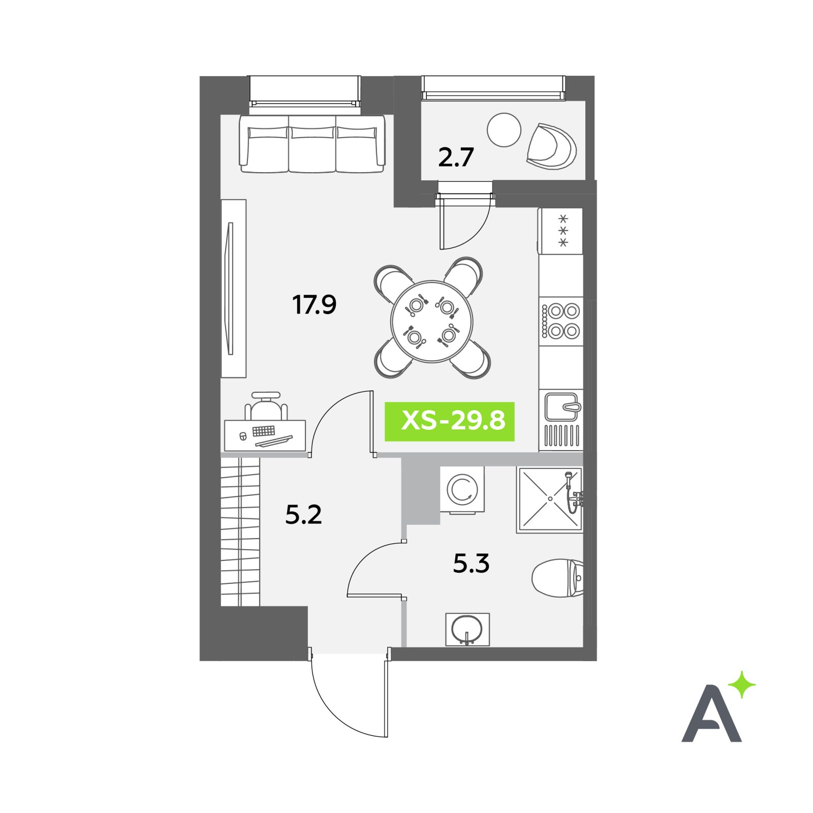 Планировка: студия, 29,8 м²
