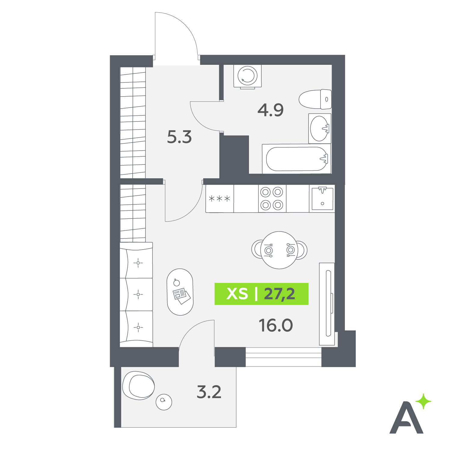 Планировка: студия, 27,2 м²