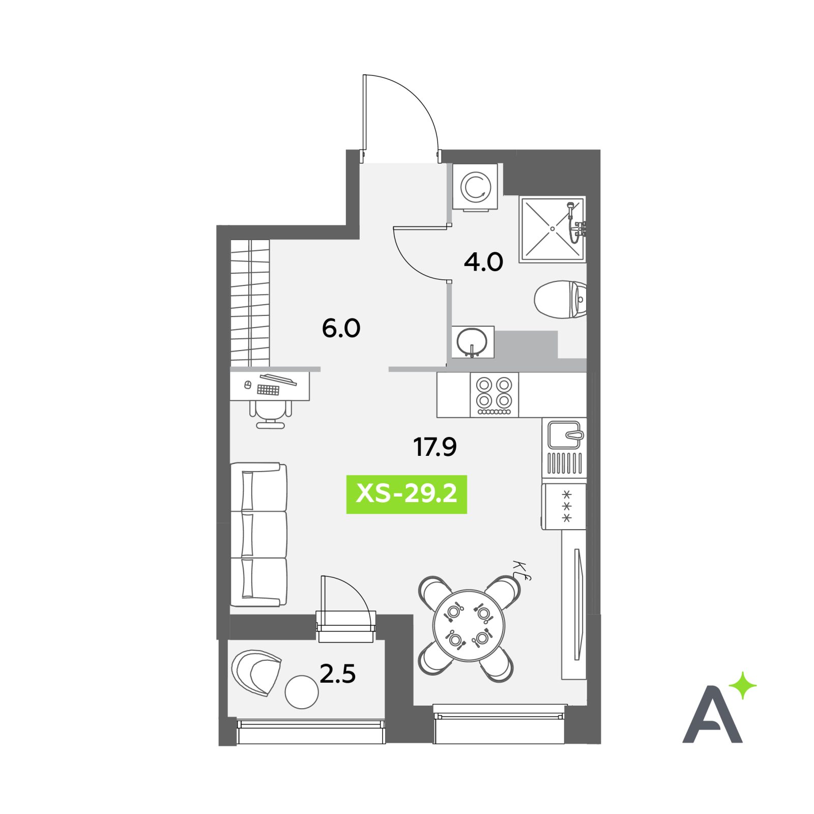 Планировка: студия, 29,2 м²