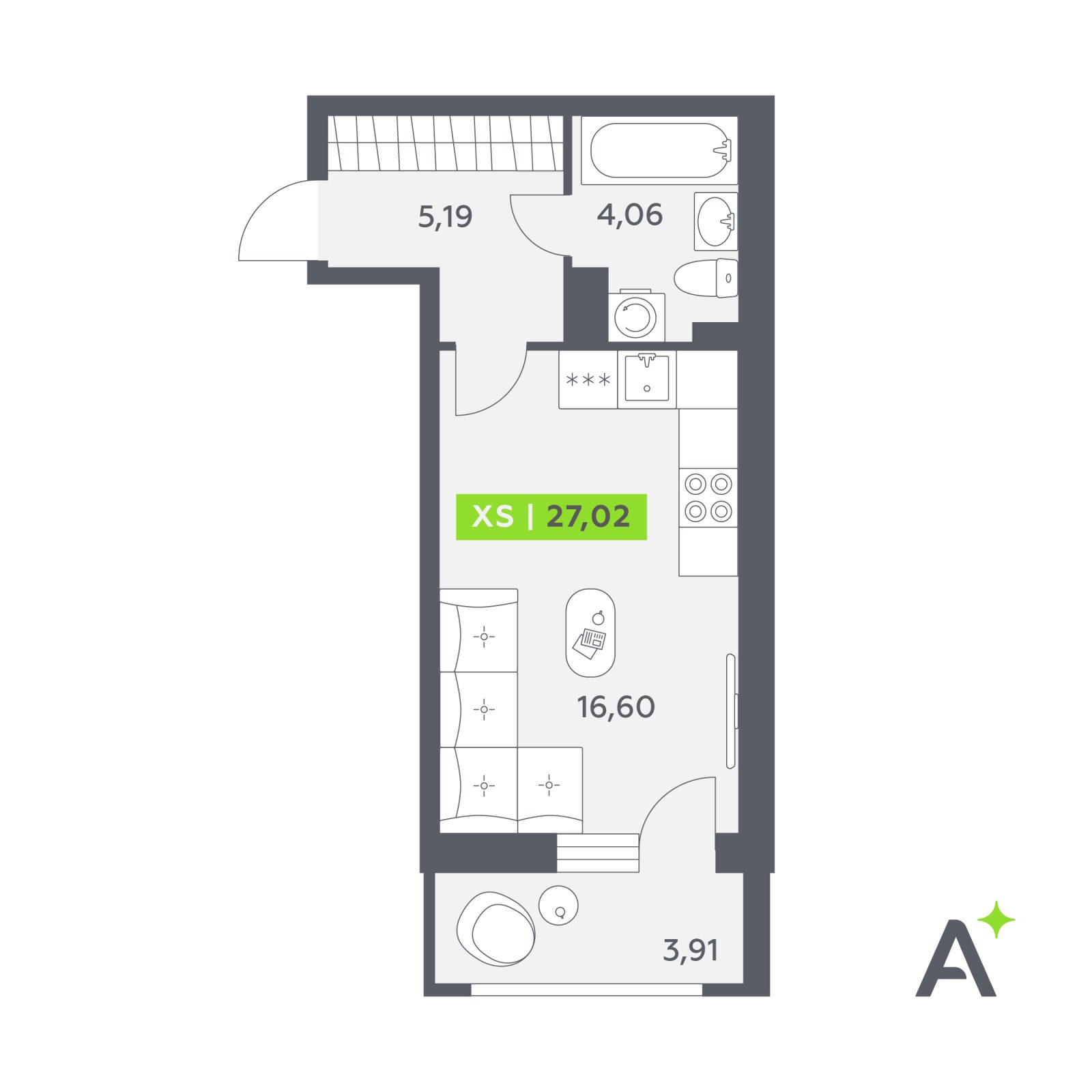 Планировка: студия, 27,0 м²