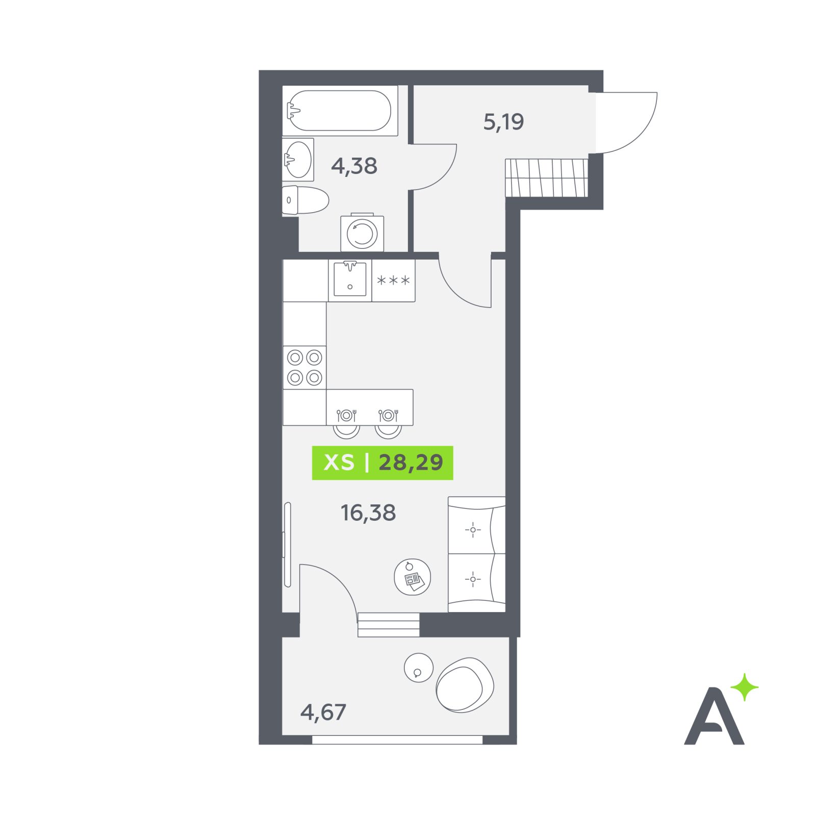 Планировка: студия, 28,3 м²