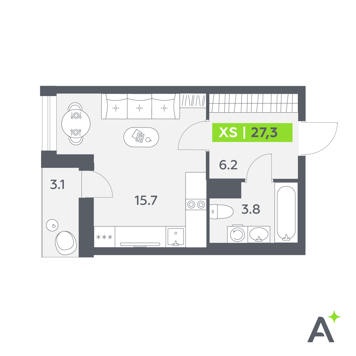 Планировка: студия, 27,3 м²