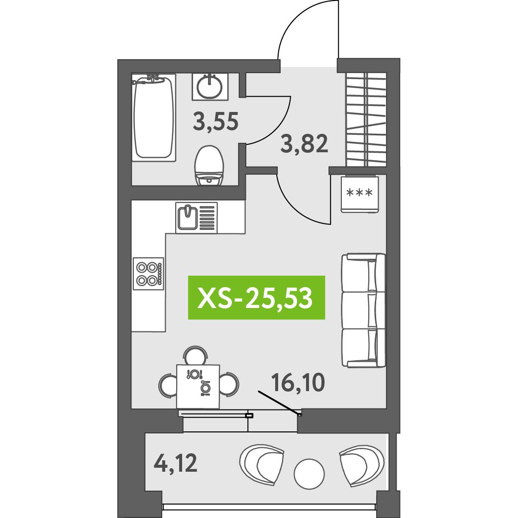 Планировка: студия, 26,2 м²