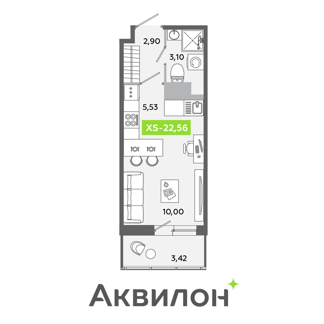 Планировка: студия, 22,6 м²