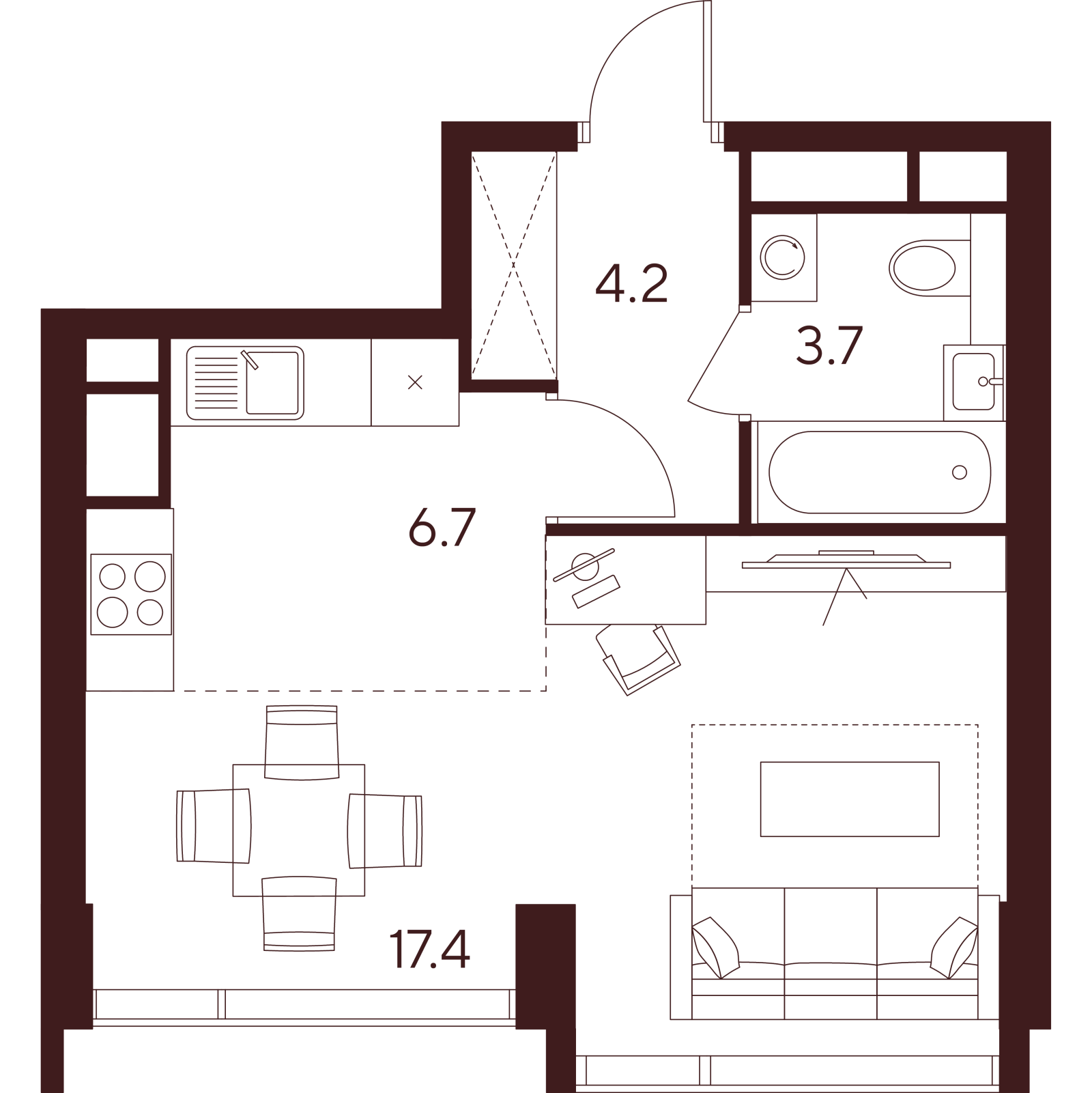 Планировка: студия, 32,0 м²