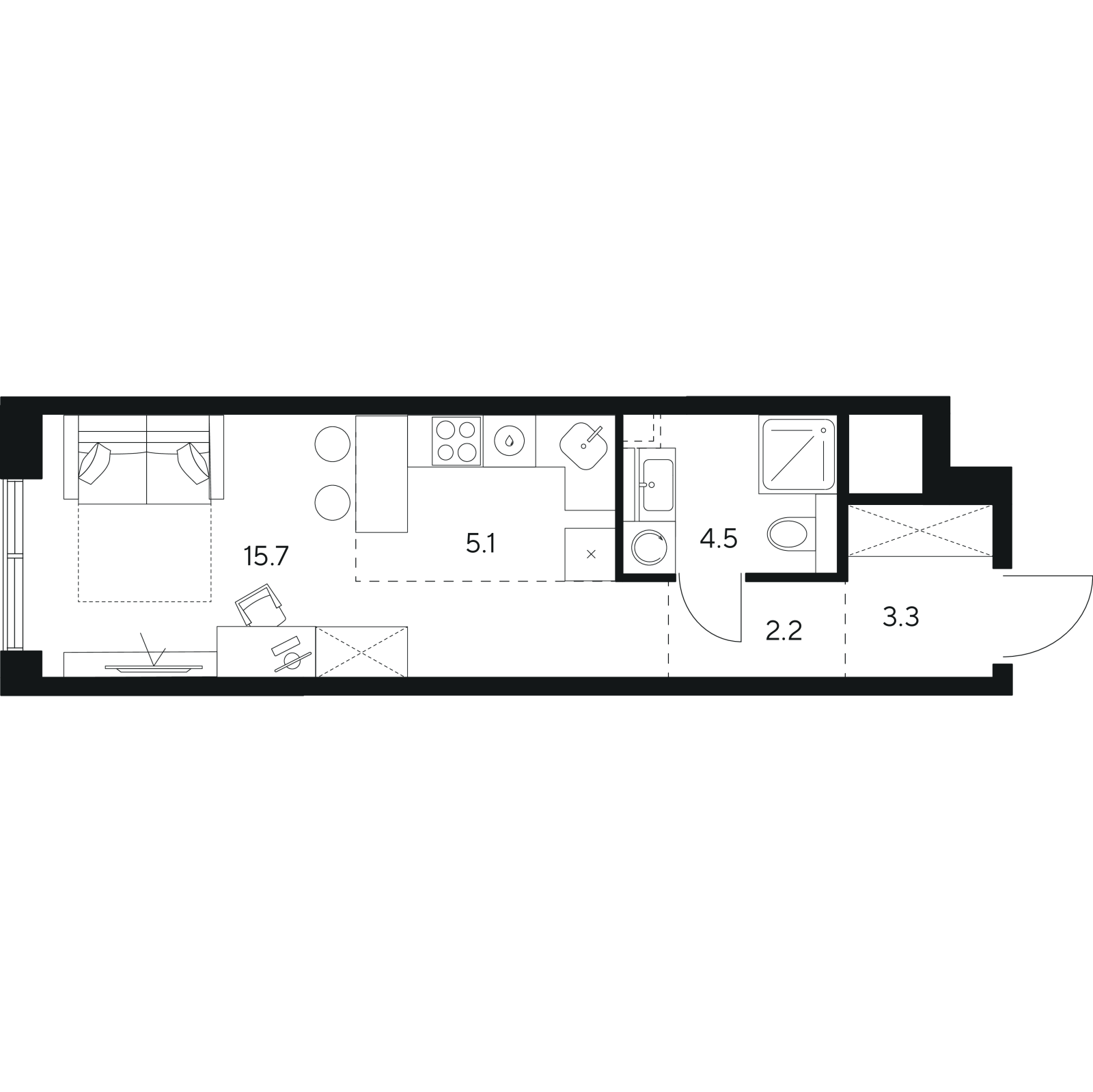 Планировка: студия, 30,8 м²
