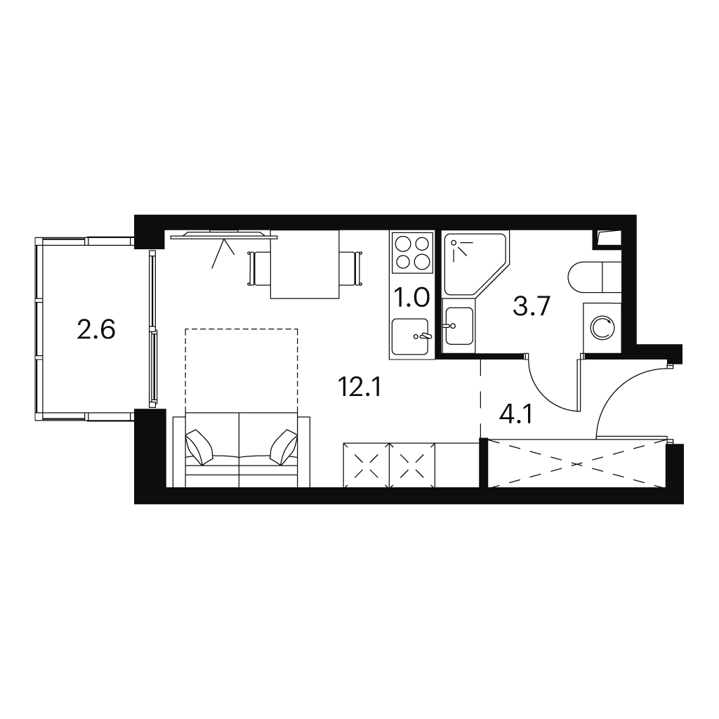Планировка: студия, 23,5 м²