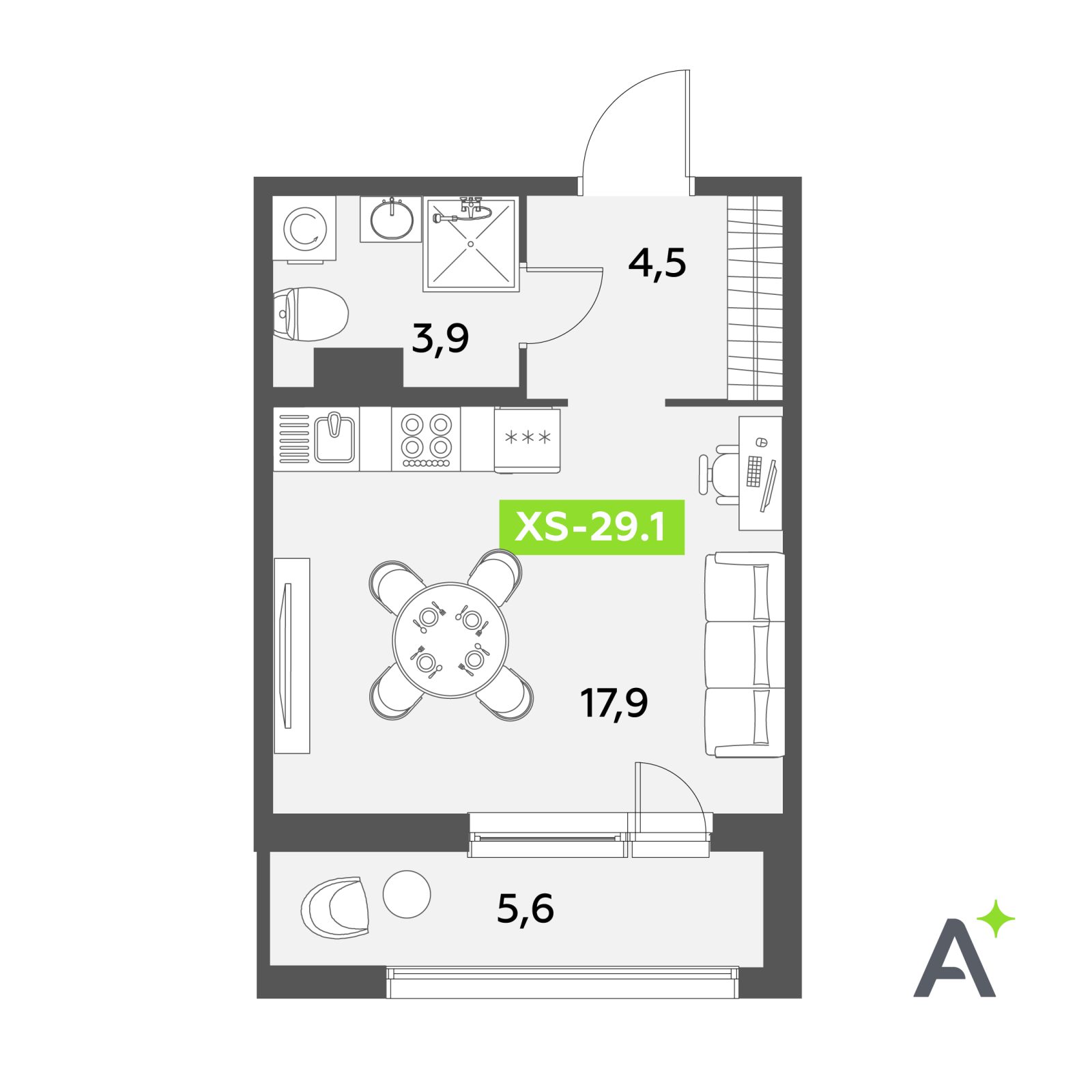 Планировка: студия, 29,1 м²