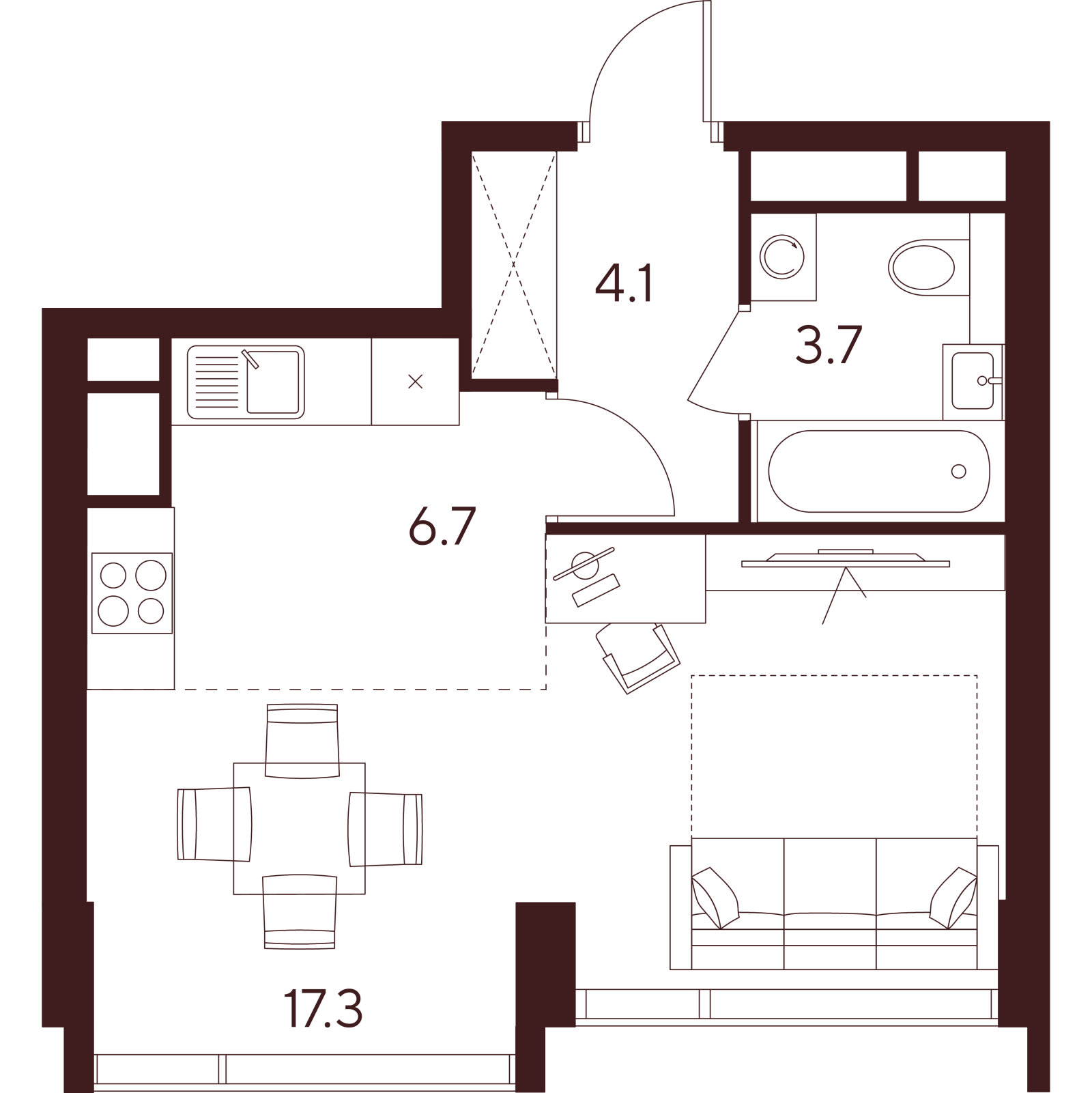 Планировка: студия, 31,8 м²
