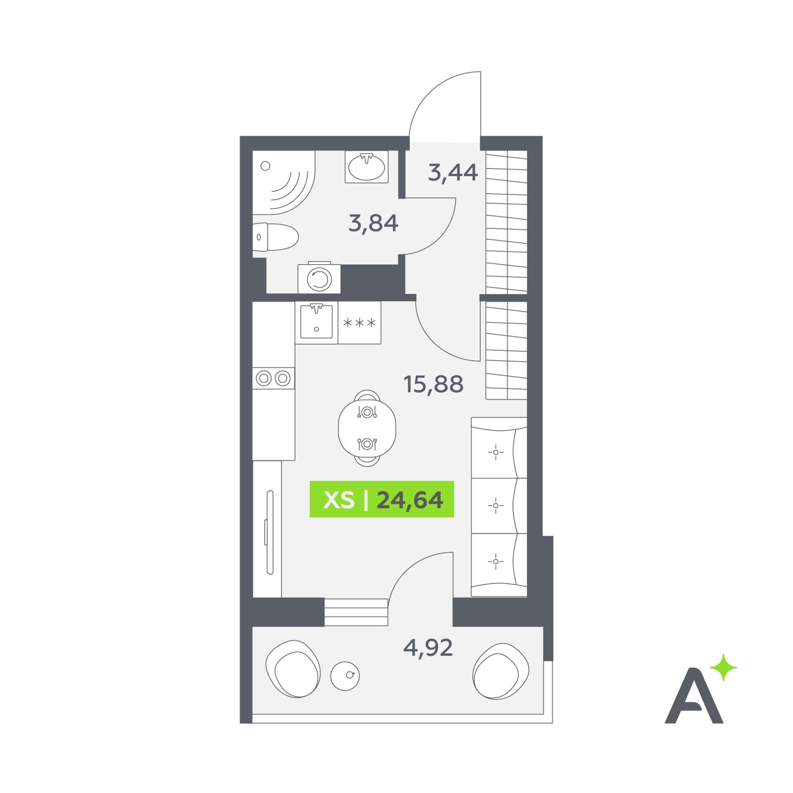 Планировка: студия, 24,6 м²