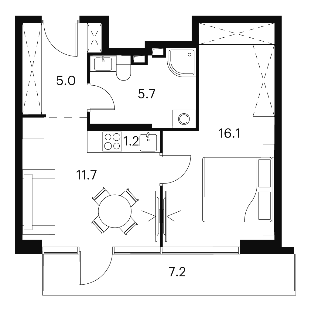 Планировка: 2-комнатная квартира, 46,9 м²