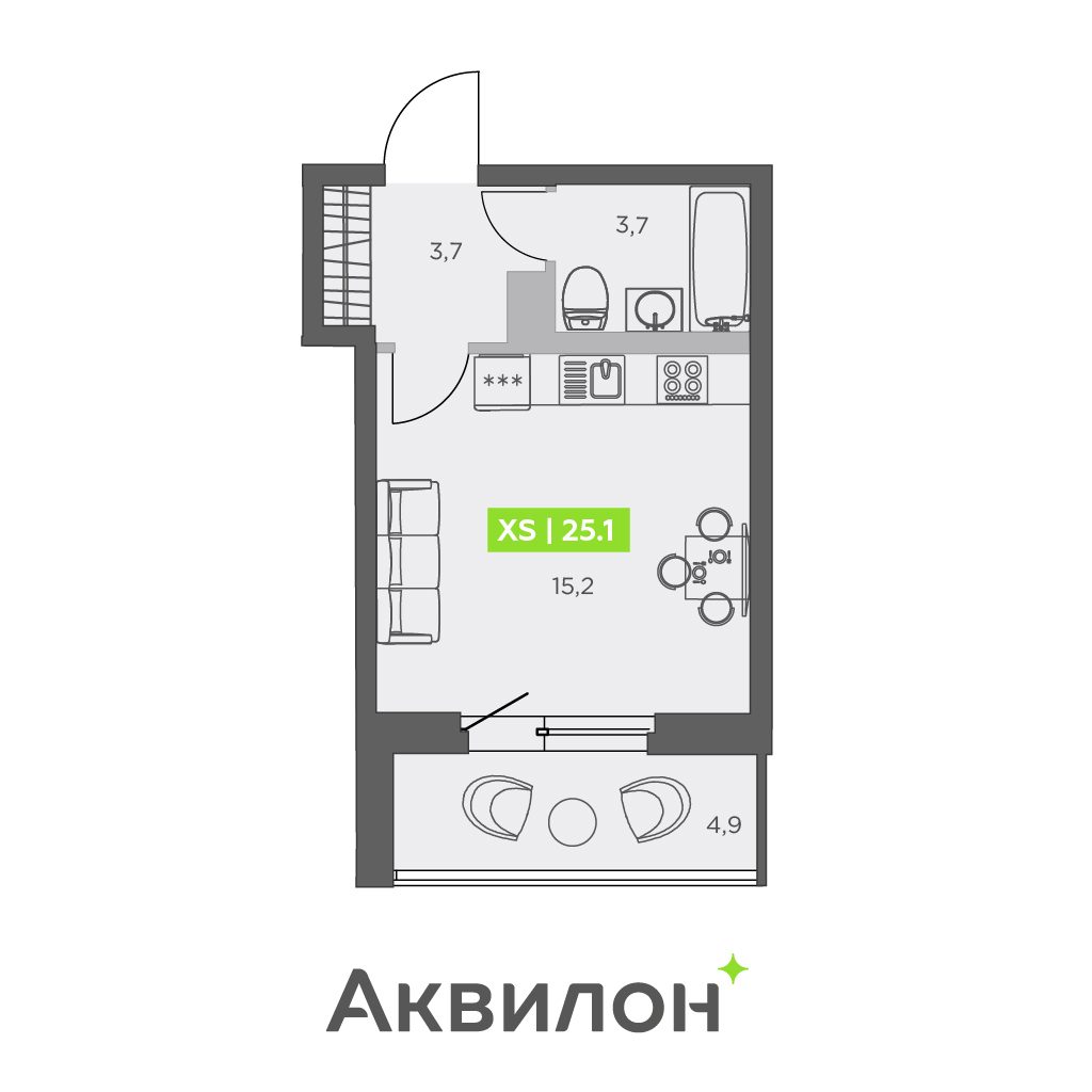 Планировка: студия, 25,1 м²