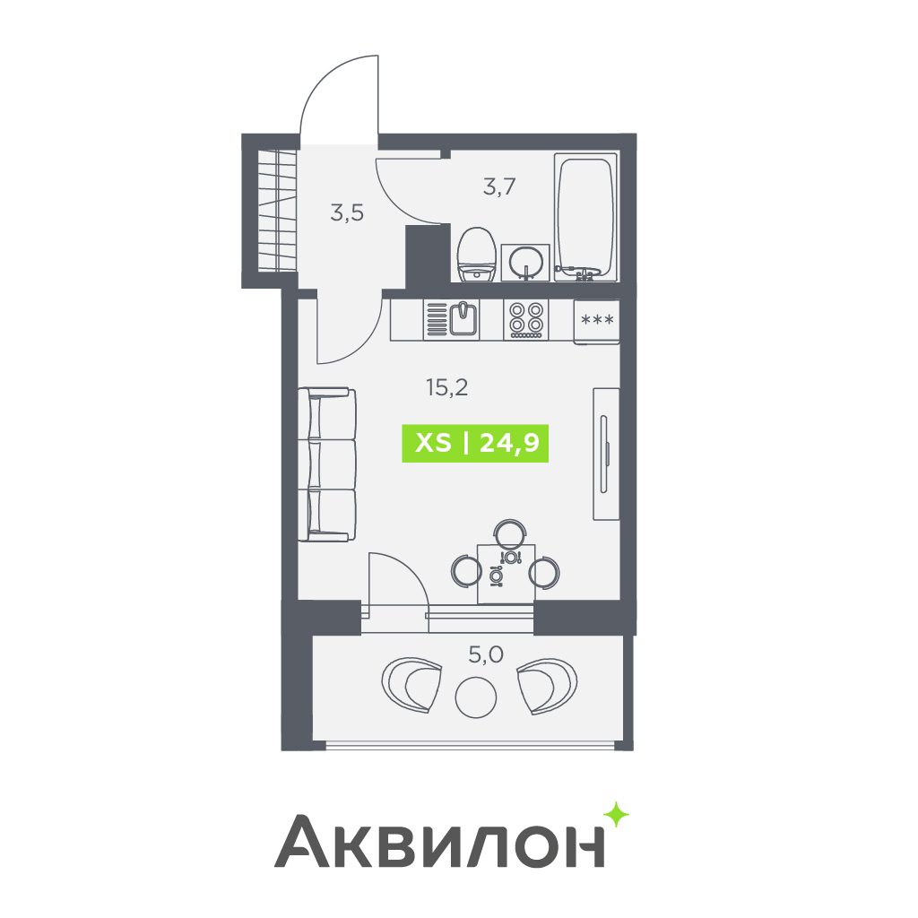 Планировка: студия, 24,9 м²