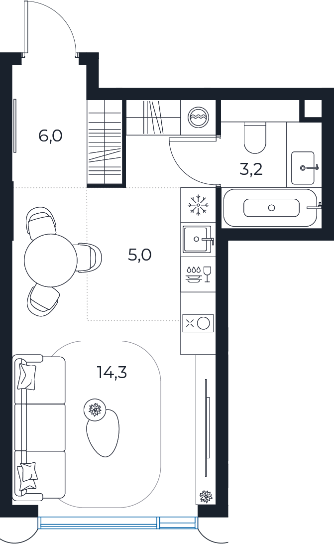 Планировка: студия, 28,5 м²