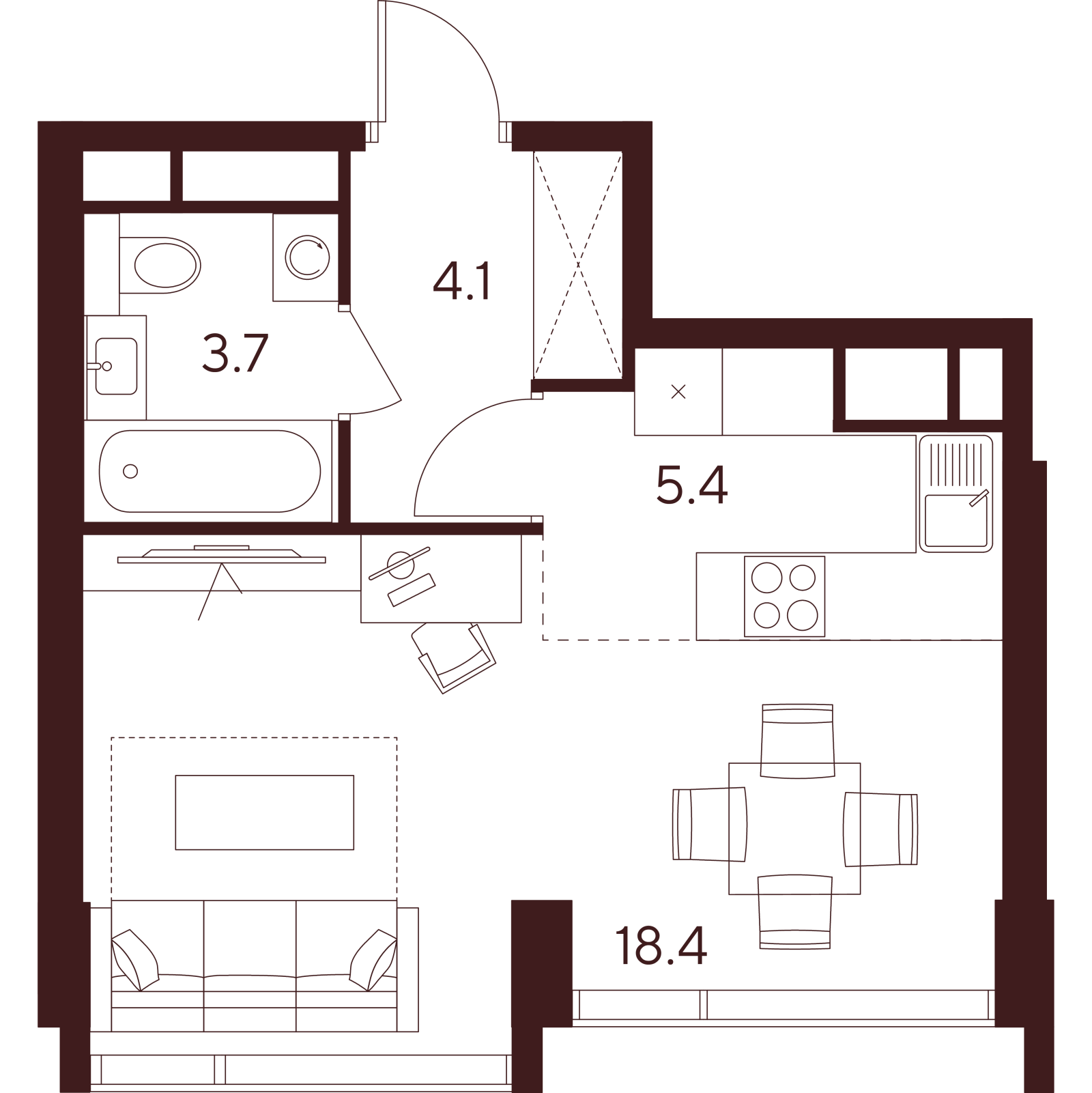 Планировка: студия, 31,6 м²