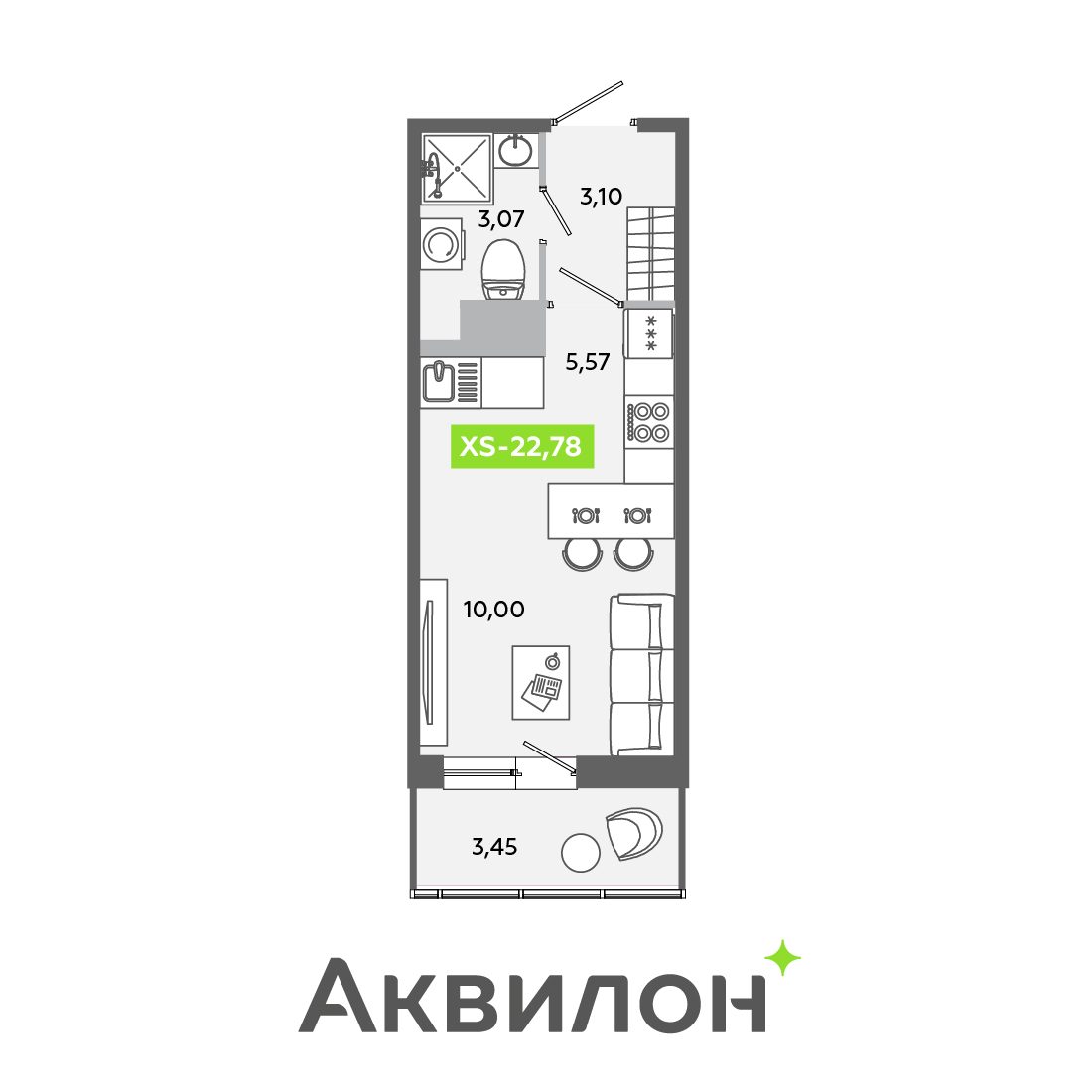 Планировка: студия, 22,8 м²