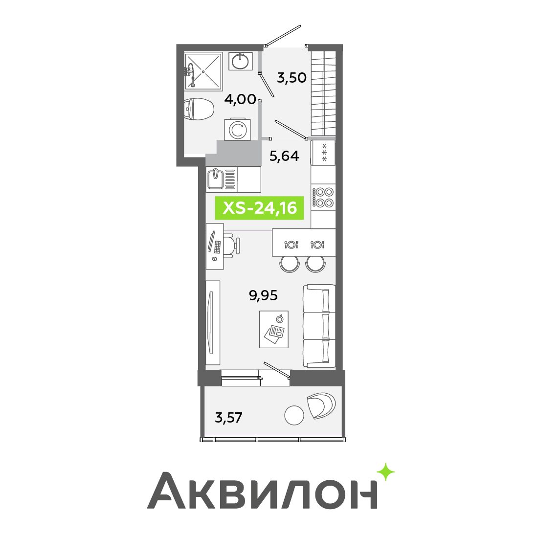 Планировка: студия, 24,2 м²