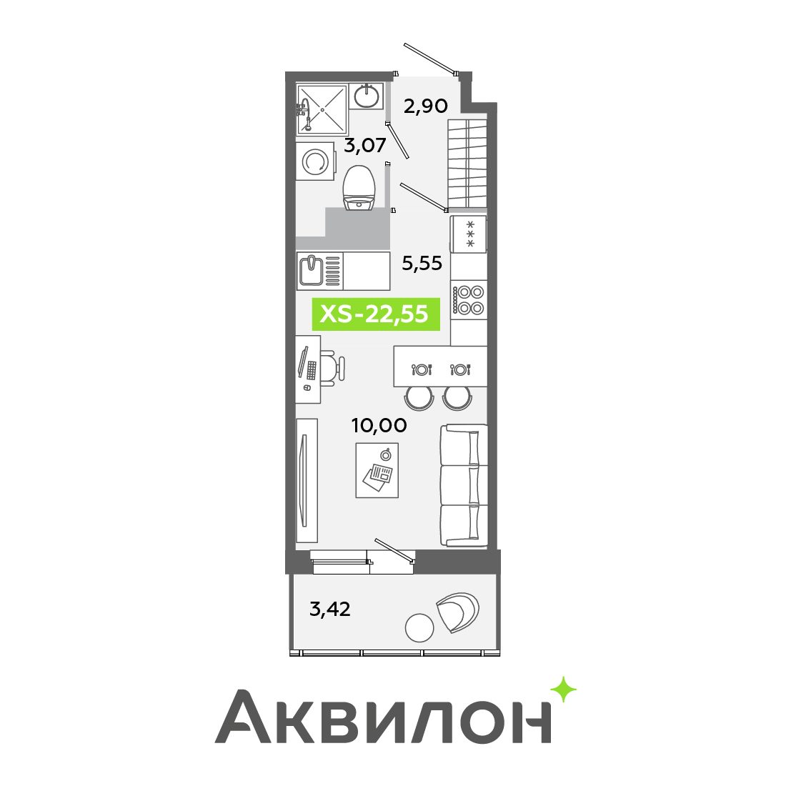 Планировка: студия, 22,6 м²
