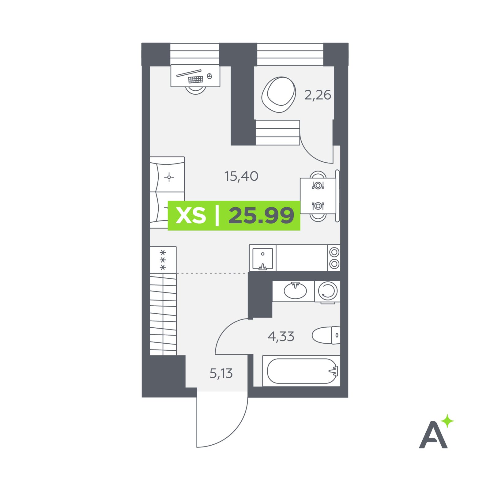 Планировка: студия, 26,0 м²