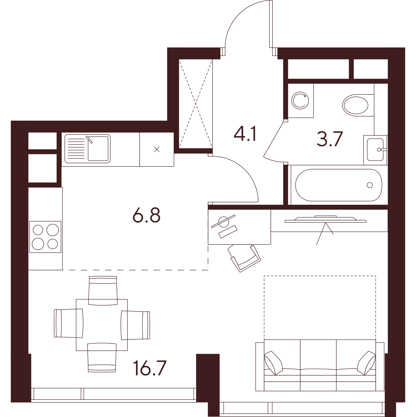 Планировка: студия, 31,3 м²