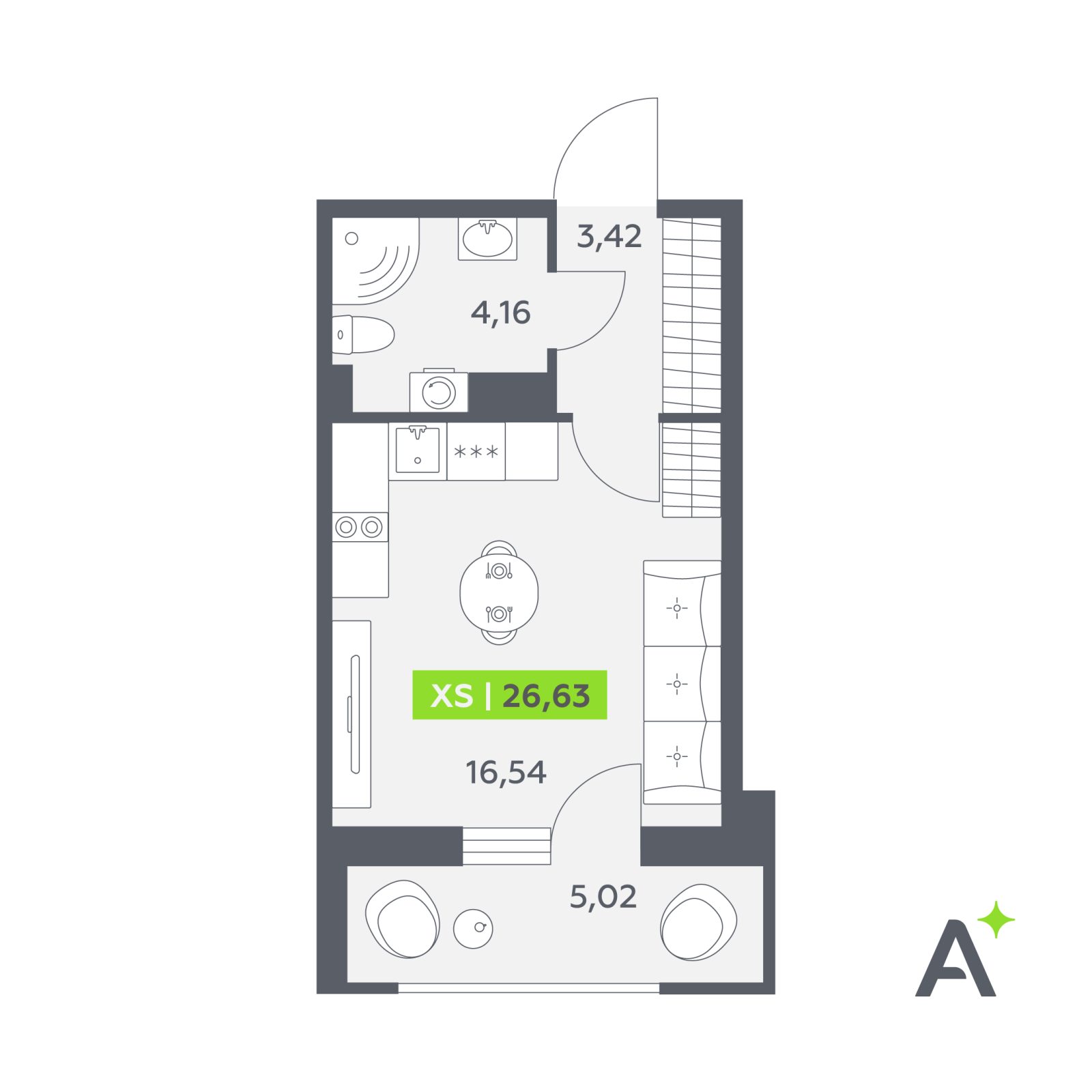 Планировка: студия, 26,6 м²