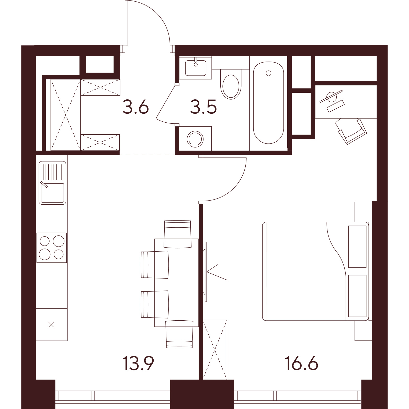 Планировка: 1-комнатная квартира, 37,6 м²
