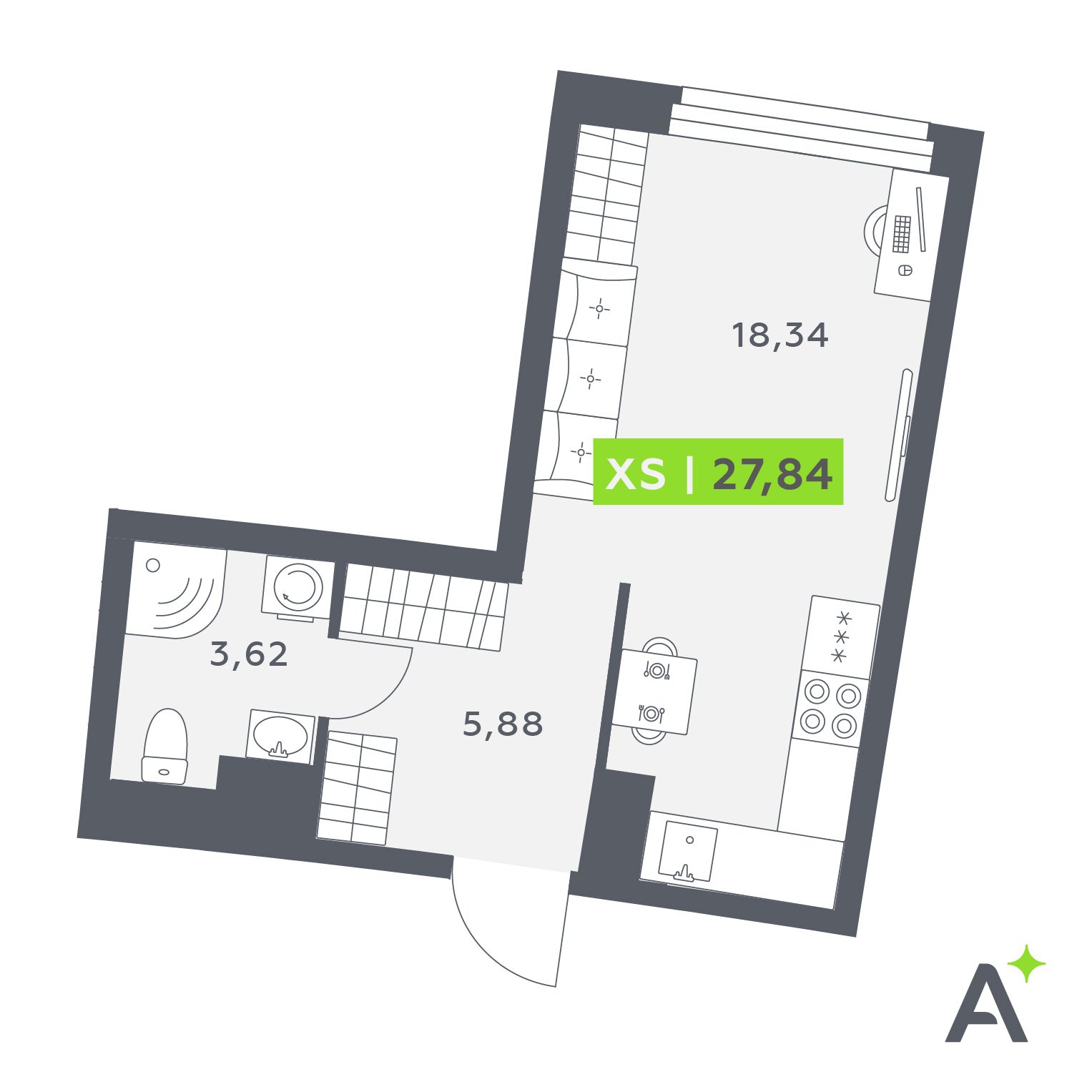 Планировка: студия, 27,8 м²