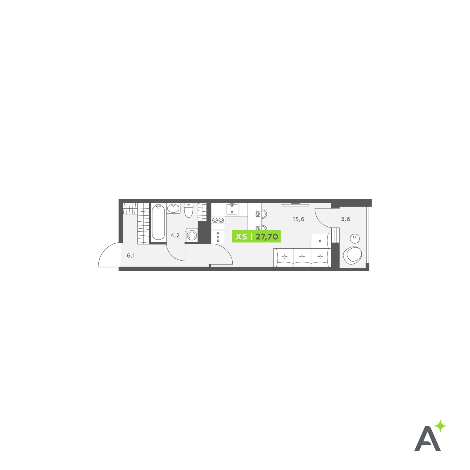 Планировка: студия, 27,7 м²