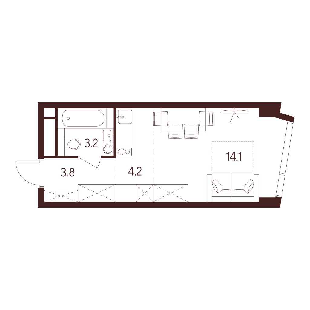 Планировка: студия, 25,3 м²