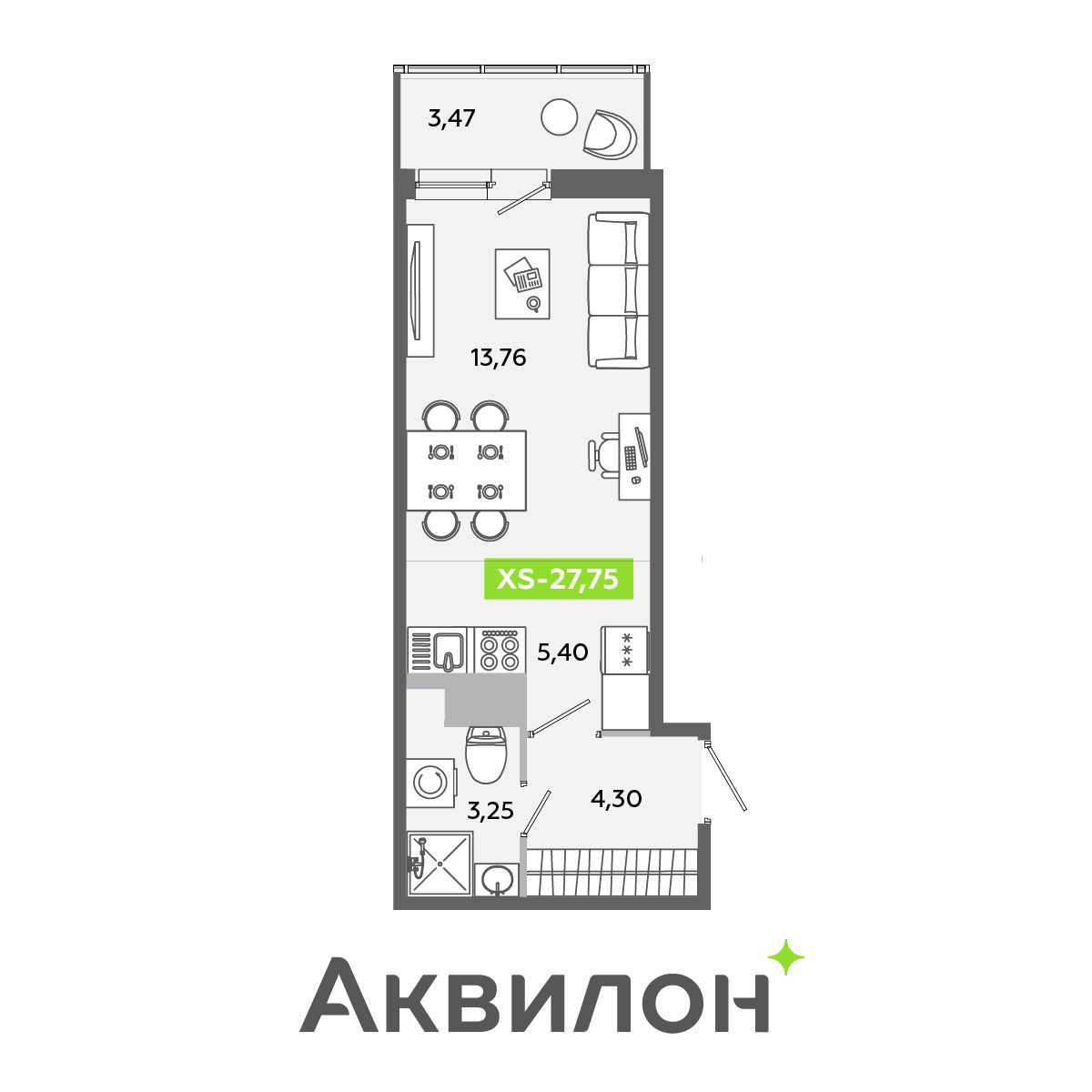 Планировка: студия, 27,8 м²