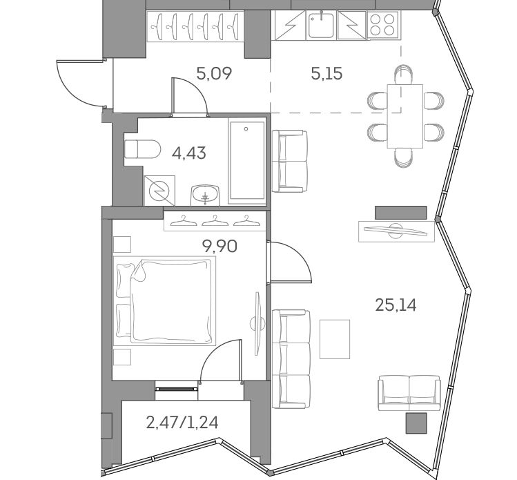 Планировка: 2-комнатная квартира, 51,0 м²