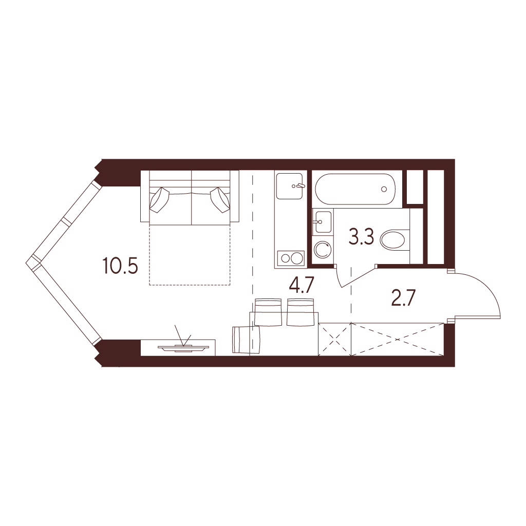 Планировка: студия, 21,2 м²