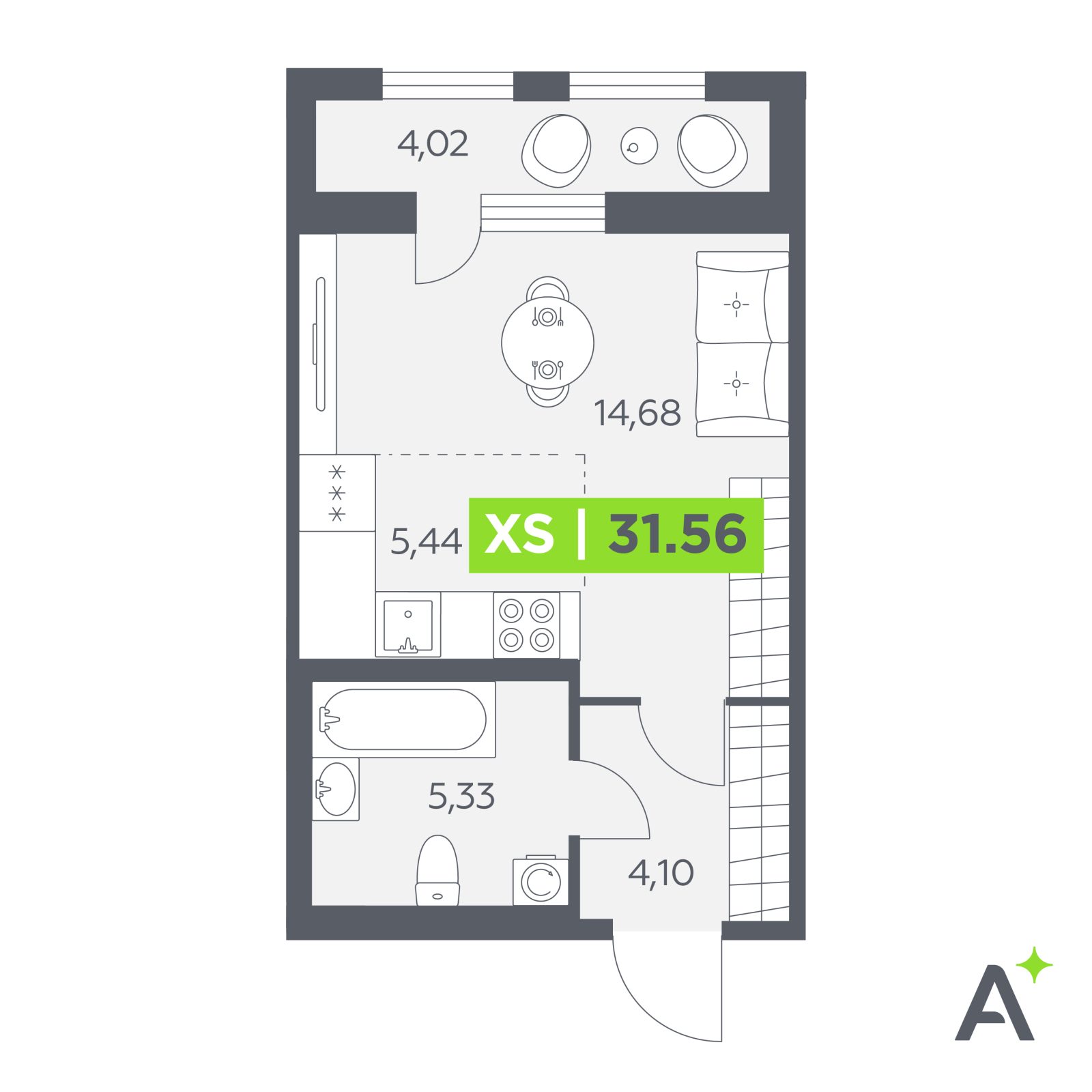 Планировка: студия, 31,6 м²