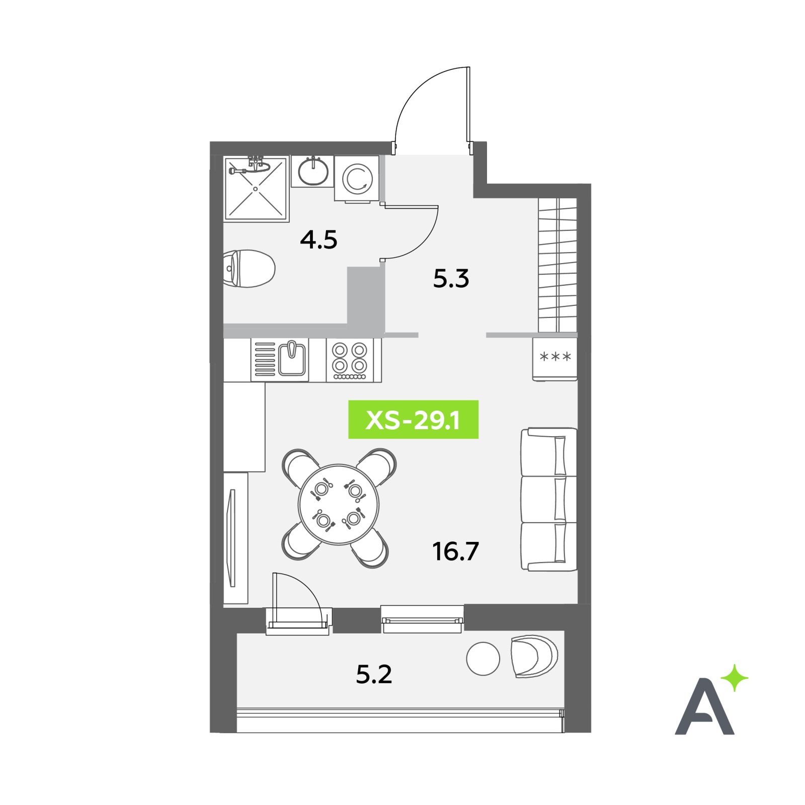 Планировка: студия, 29,1 м²