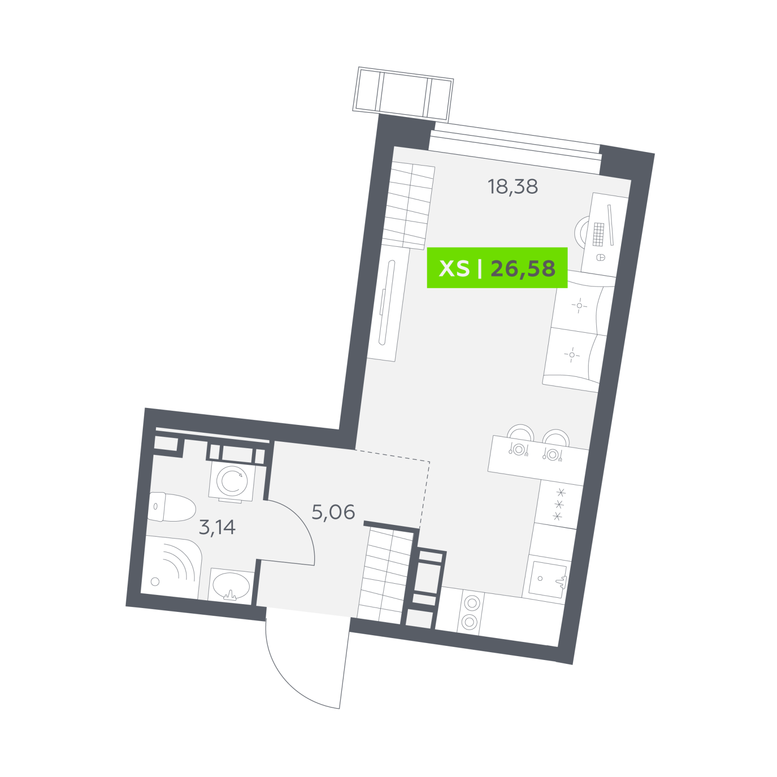 Планировка: студия, 26,6 м²