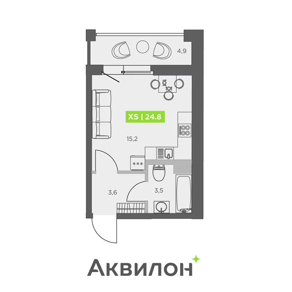 Планировка: студия, 24,8 м²