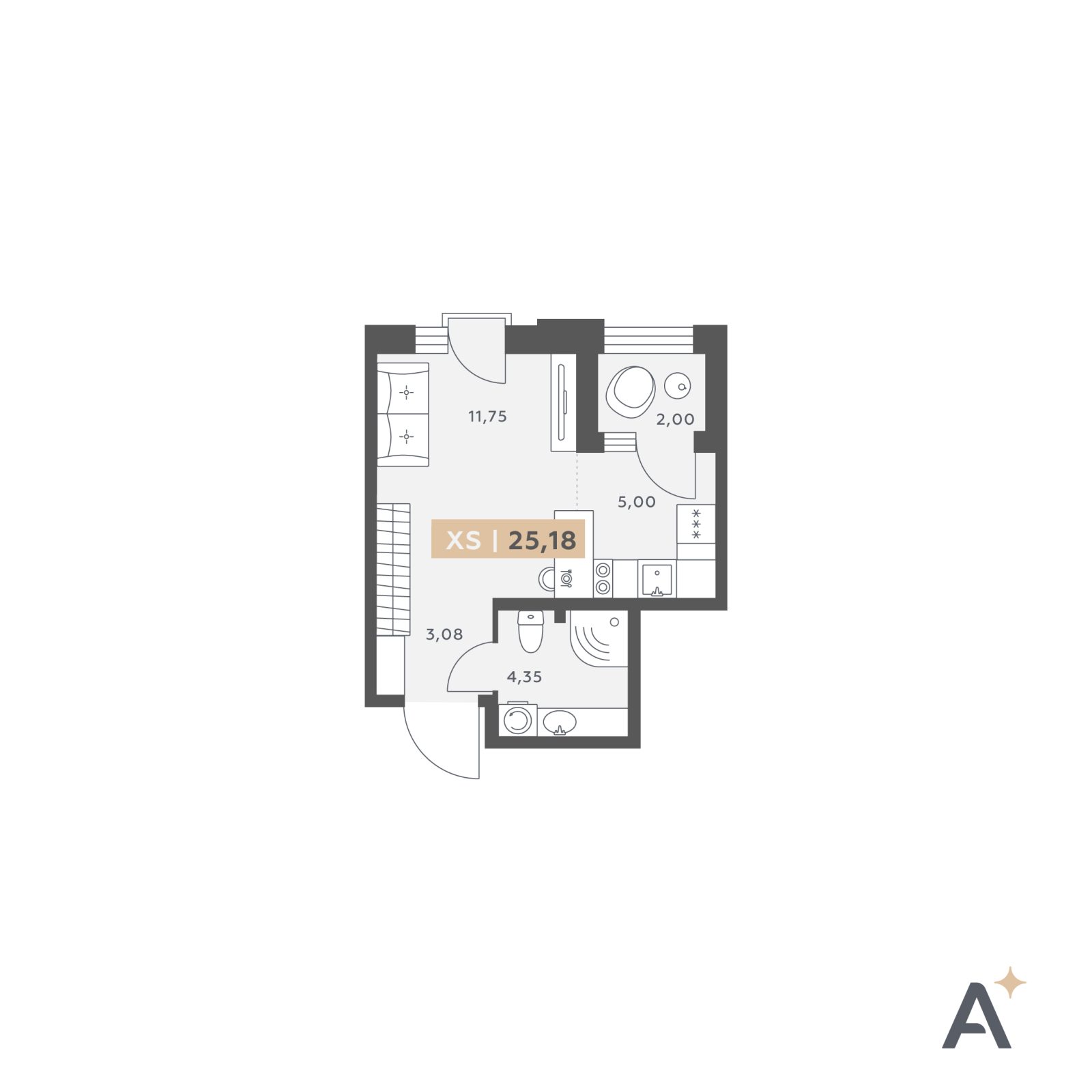 Планировка: студия, 25,2 м²