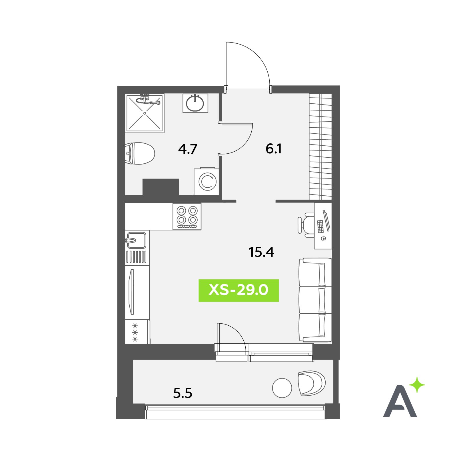 Планировка: студия, 29,0 м²