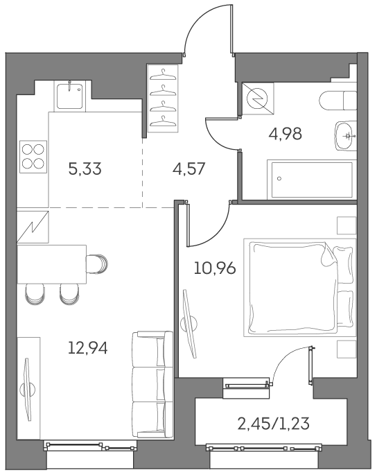 Планировка: 2-комнатная квартира, 40,0 м²