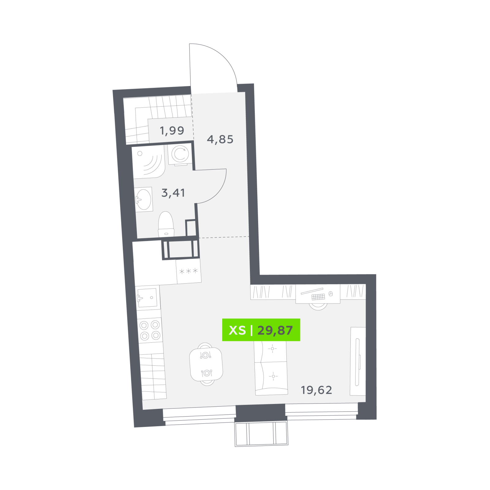 Планировка: студия, 29,9 м²