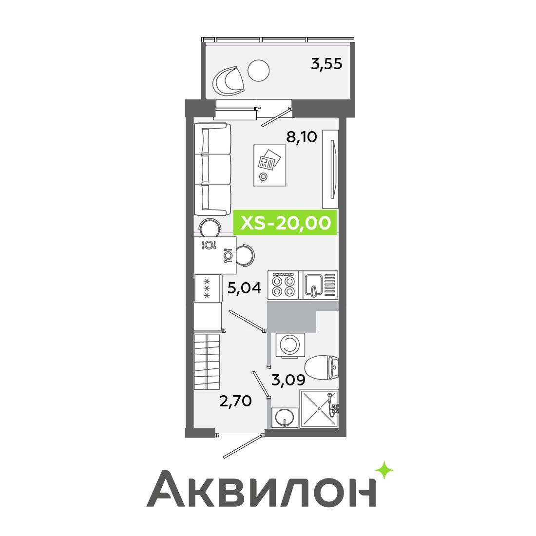 Планировка: студия, 20,0 м²