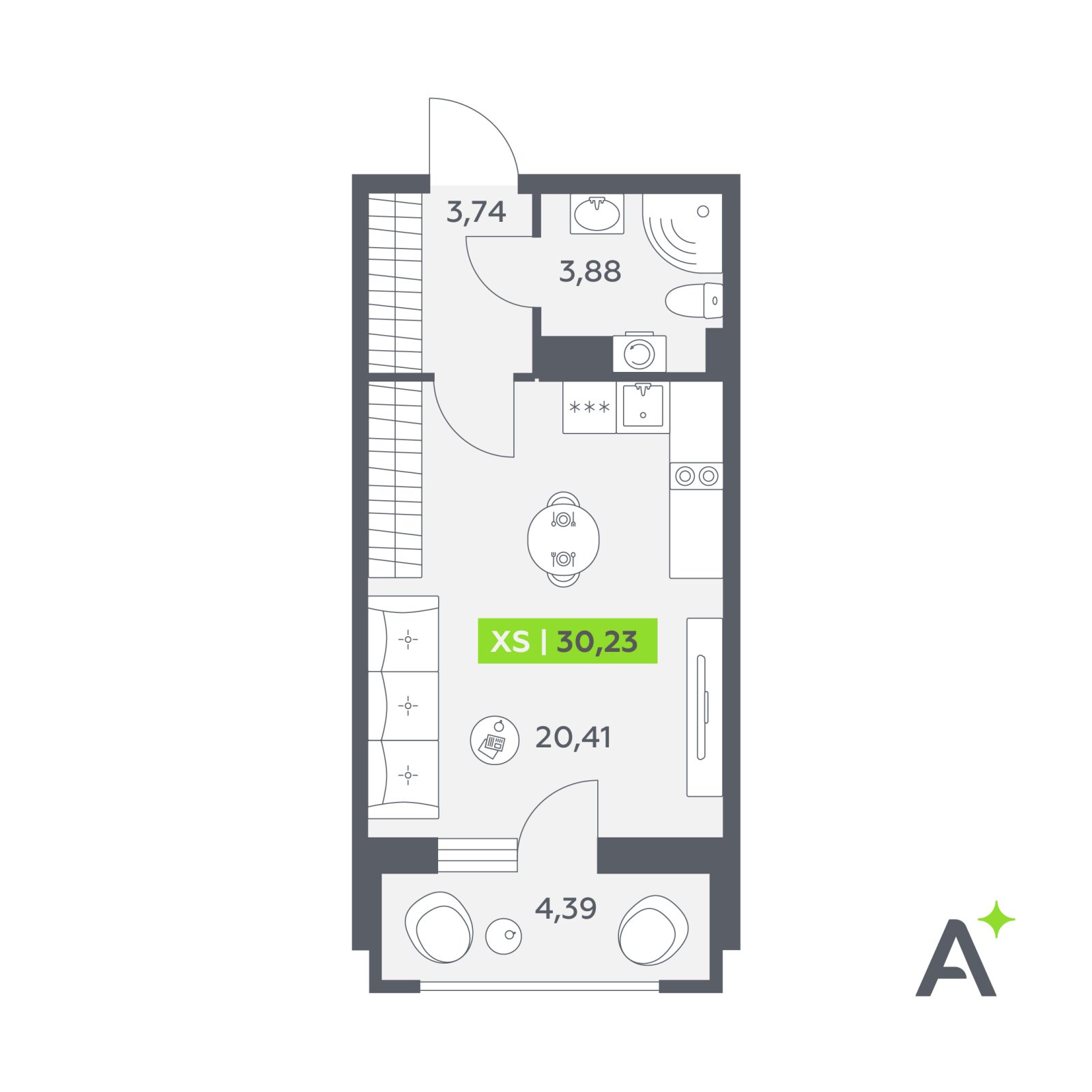 Планировка: студия, 30,2 м²