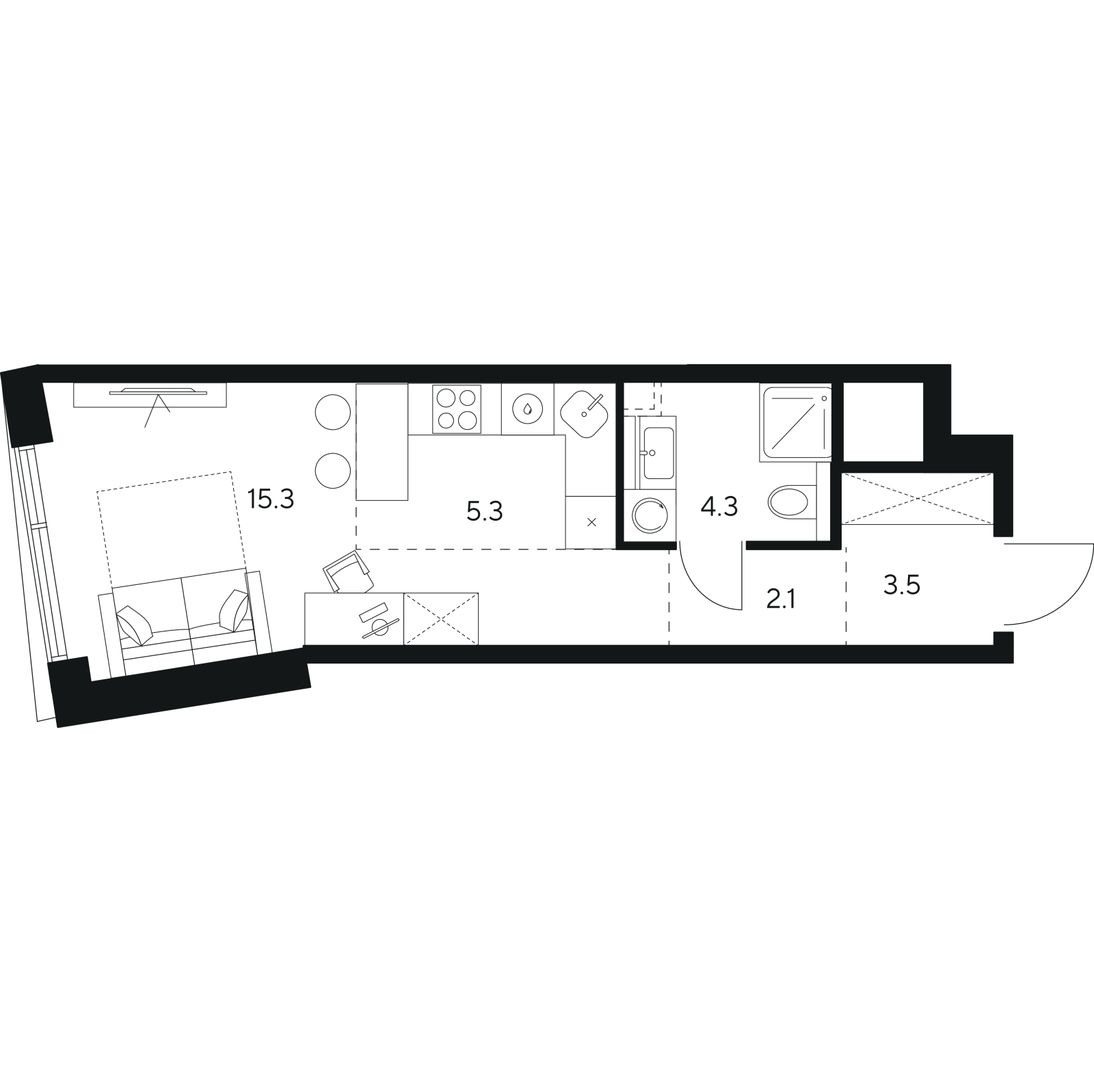 Планировка: студия, 30,5 м²