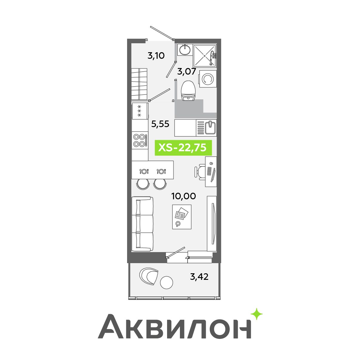 Планировка: студия, 22,8 м²