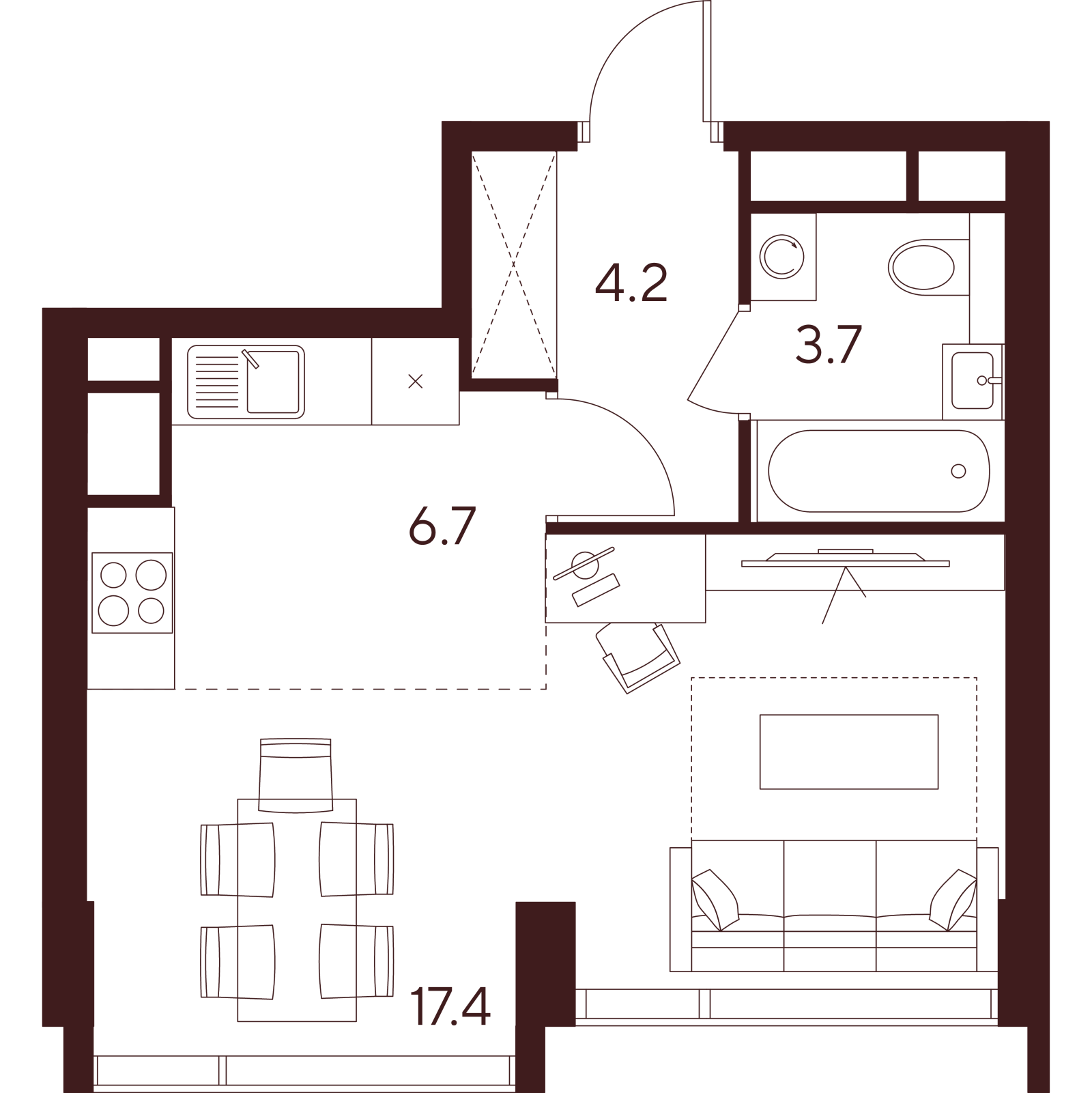 Планировка: студия, 32,0 м²
